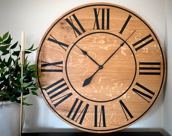 Quartersawn White Oak Clock, Large Wall Clock, Wooden Clock, Roman numerals