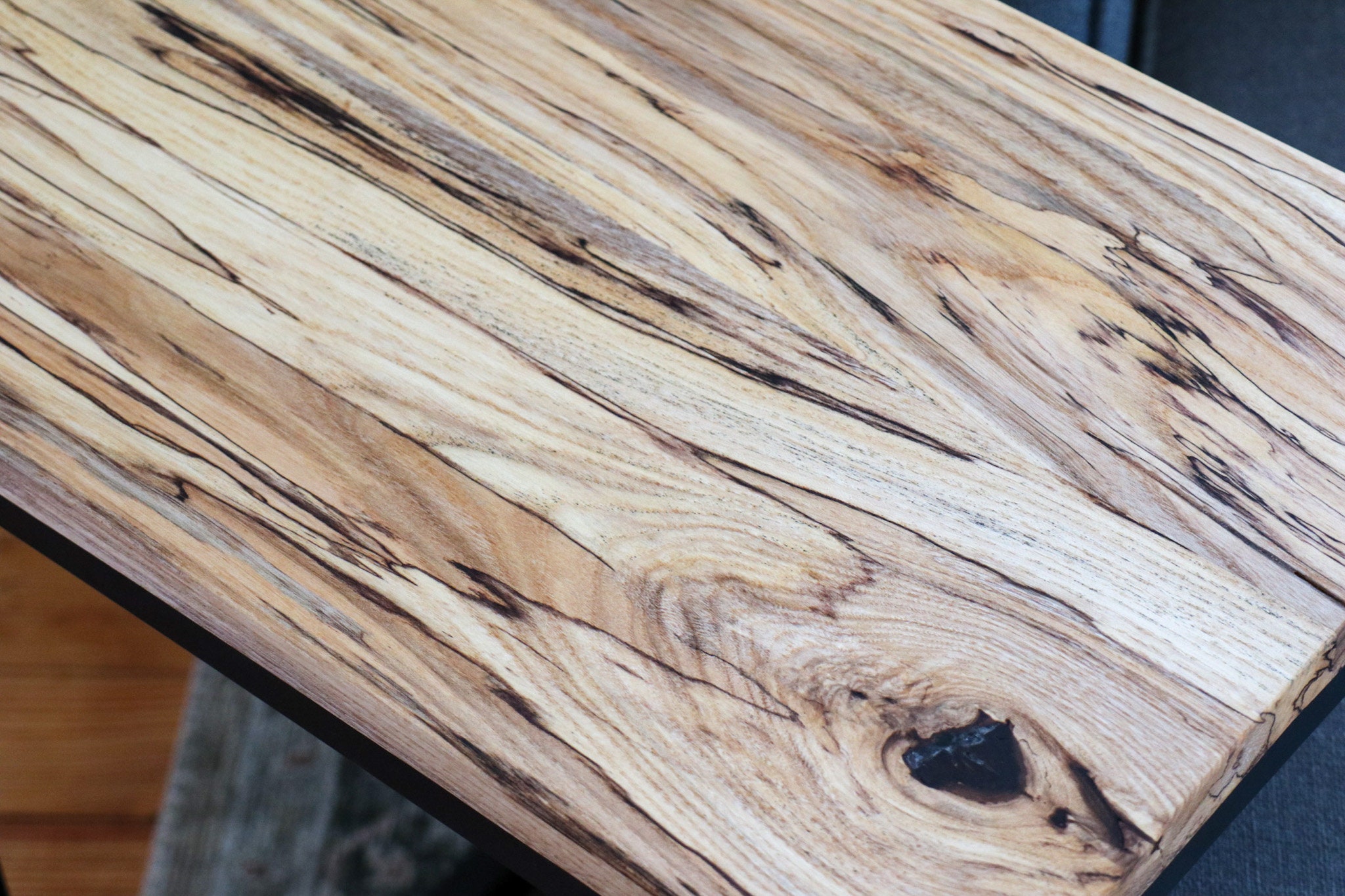 Solid Spalted Hackberry Wood & Black Metal C Table Etsy