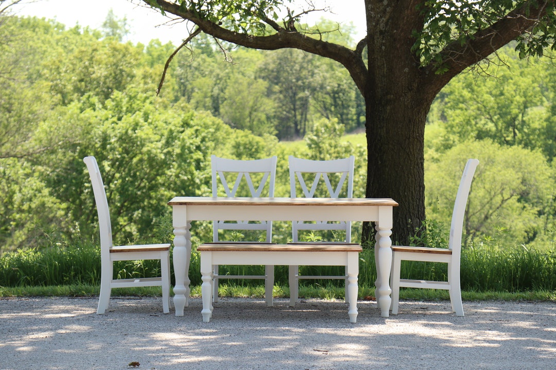 White and Oak Dining Table Set 1 Table 4 Chairs and 1 Etsy