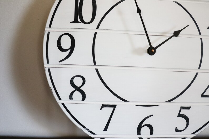 White Lightly Distressed Large Wall Clock Wall Clock Etsy