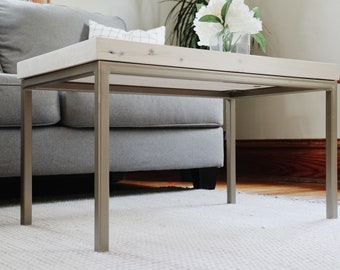 Modern White Maple Coffee Table with Gold Metal Base, Coffee Table, Living Room Table