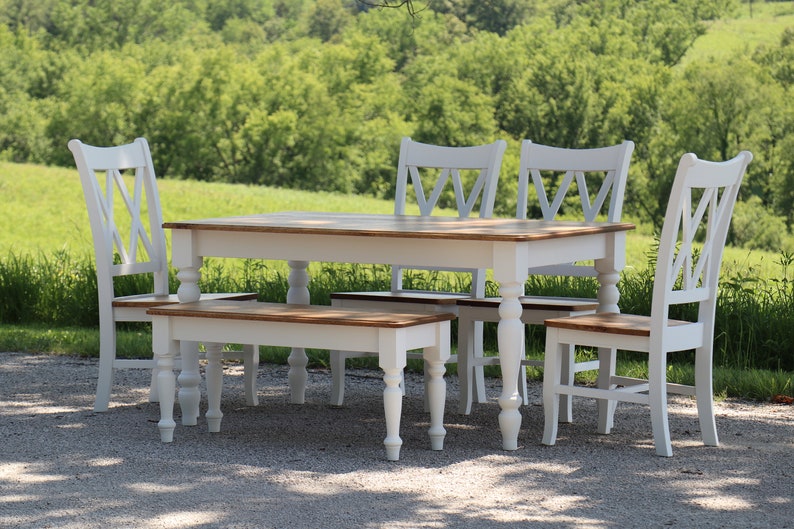 White and Oak Dining Table Set 1 Table 4 Chairs and 1 Bench Etsy