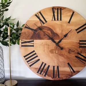 Large Wood Wall Clock, Sycamore Hardwood, Decor, Wall Hanging, Unique Wood Art, Wall Art, Clock with Numbers, gift for her, gift for him
