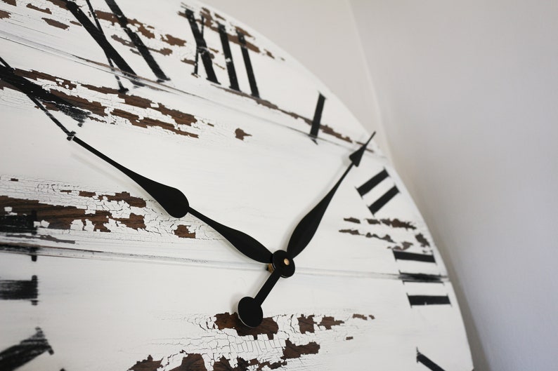 White Distressed Wall Clock Large Wall Clock Farmhouse Style Etsy UK