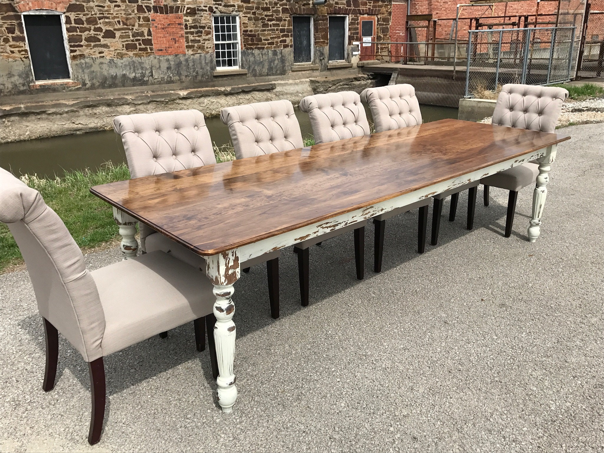 White Farmhouse Dining Room Table With Drawers