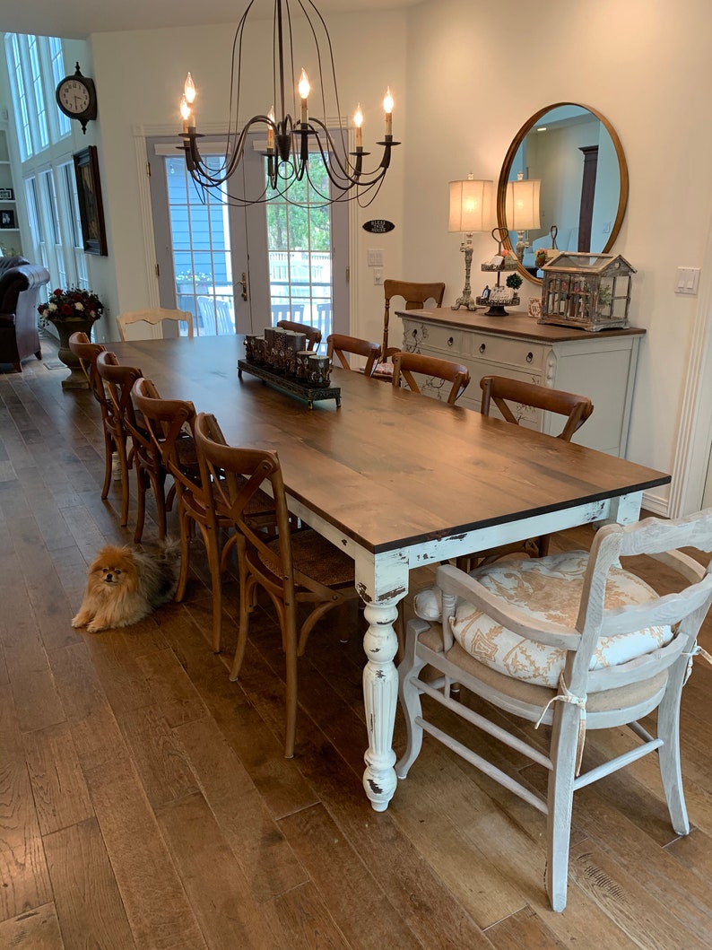 Modern Dining Table, White-distressed painted, Wooden Dining Table, Traditional Style, Farmhouse Table, Unique Dining Table, Handmade Table immagine 5