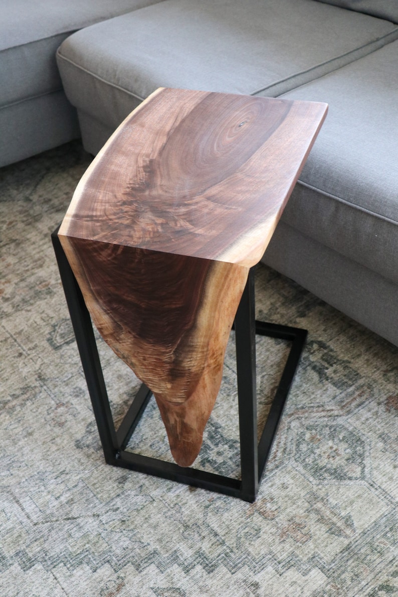 Live-edge walnut waterfall C-Table, gift for her, gift for him, home furniture, handmade decor, modern table, home gift, wood furniture image 6