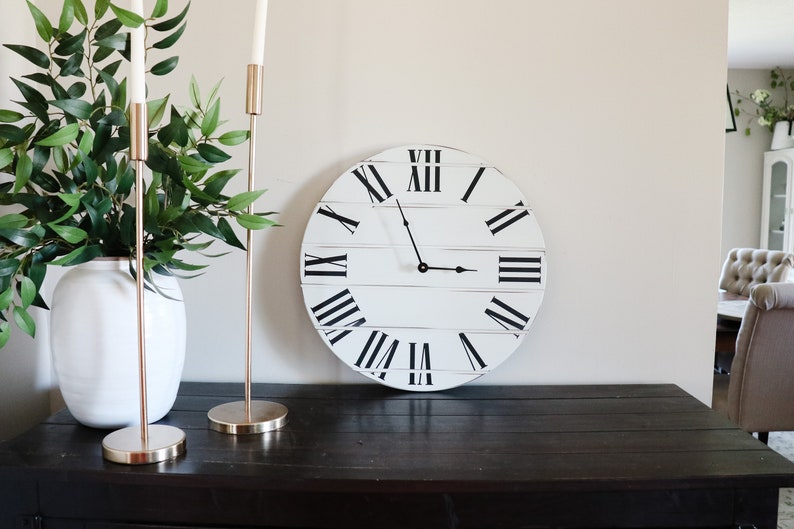 Simple White Lightly Distressed Large Wall Clock Wall Clock Etsy