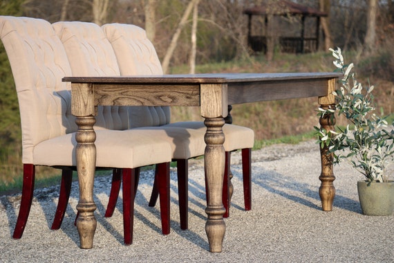 Handmade Dining Table Hackberry Wood Table Turned Legs