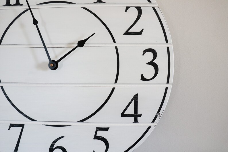 White Lightly Distressed Large Wall Clock Wall Clock Etsy