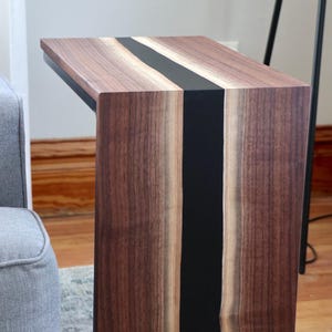 Walnut Waterfall C-table with Black Epoxy River