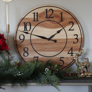 Hickory Wood Clock, Regular numbers, wooden clock, large wall clock, gift for her, gift for him, home furniture, handmade decor