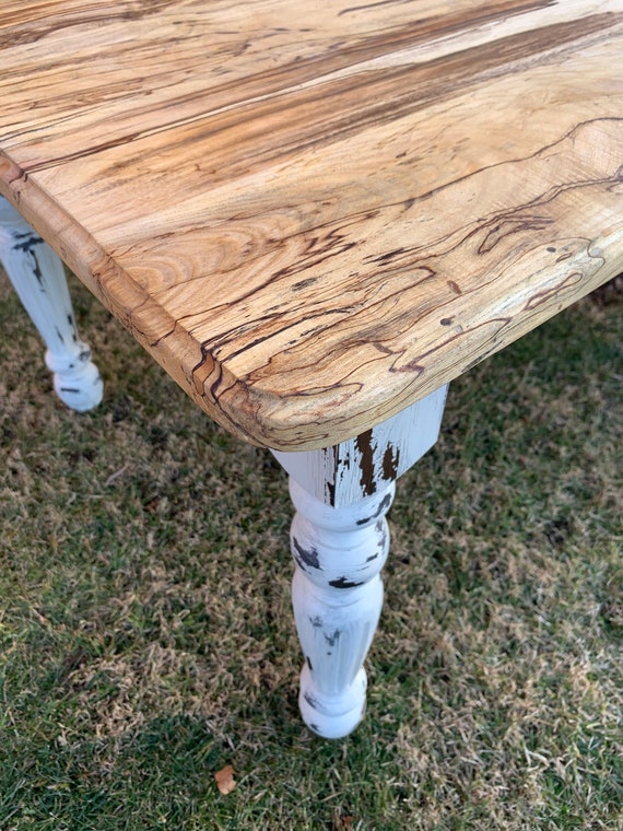 Spalted Maple Farmhouse Dining Table White distressed Paint Etsy UK