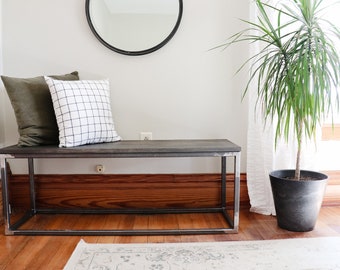 Modern Metal & Wood Bench, industrial bench, living room bench