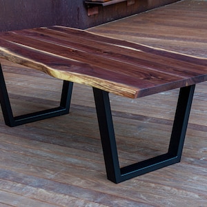 Modern Live-Edge Dining Table with Tapered Legs, Black Walnut Hardwood, Steel Base