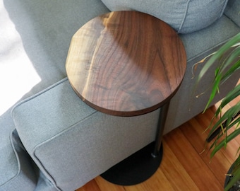 Live-edge walnut, Round industrial side table