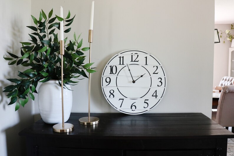 White Lightly Distressed Large Wall Clock Wall Clock Etsy