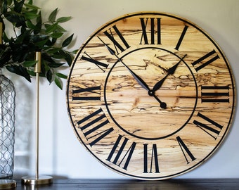 Wooden Wall Clock Spalted Maple Roman Numerals, Decor, Wall Hanging, Unique Wood Art, Clock with Numbers