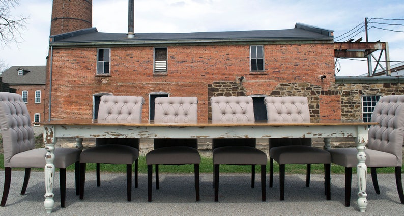 Modern Dining Table, White-distressed painted, Wooden Dining Table, Traditional Style, Farmhouse Table, Unique Dining Table, Handmade Table afbeelding 9