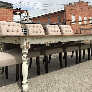 Modern Dining Table, White-distressed painted, Wooden Dining Table, Traditional Style, Farmhouse Table, Unique Dining Table, Handmade Table afbeelding 10