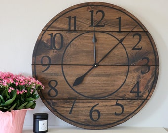 Large Distressed Wall Clock, Wood clock, Painted clock, Oversized clock, Decor, Wall Hanging, Unique Wood Art, Clock with Numbers