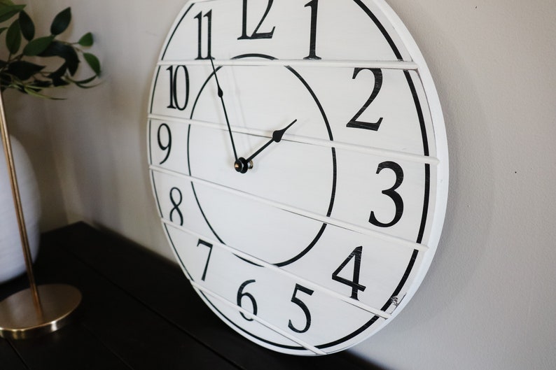 White Lightly Distressed Large Wall Clock Wall Clock Etsy