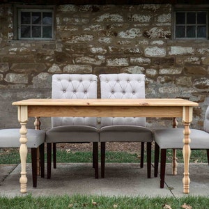 Narrow Hickory Farmhouse Dining Table with Turned Legs