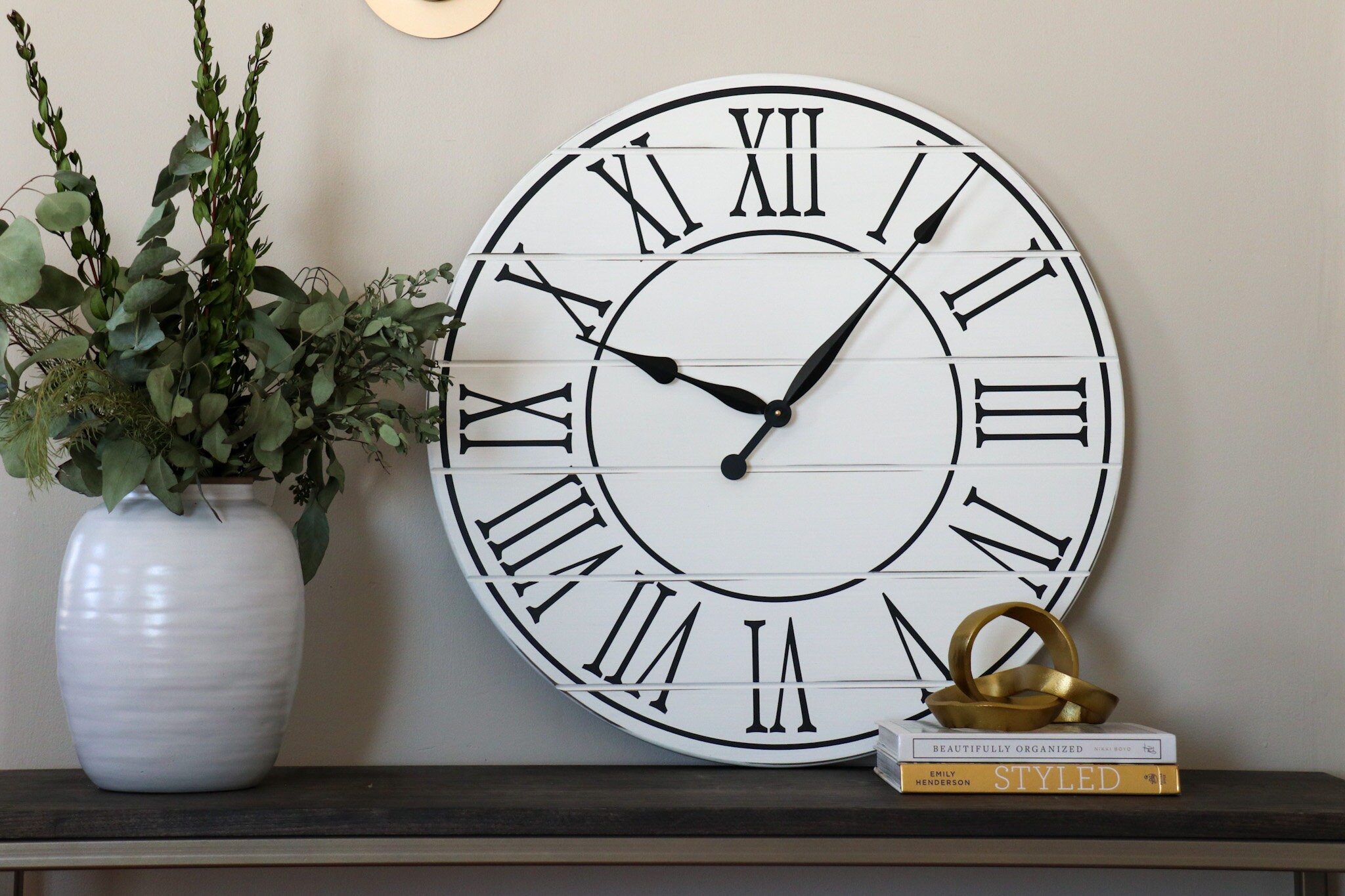 26 White Lightly Distressed Large Wall Clock Wall Etsy