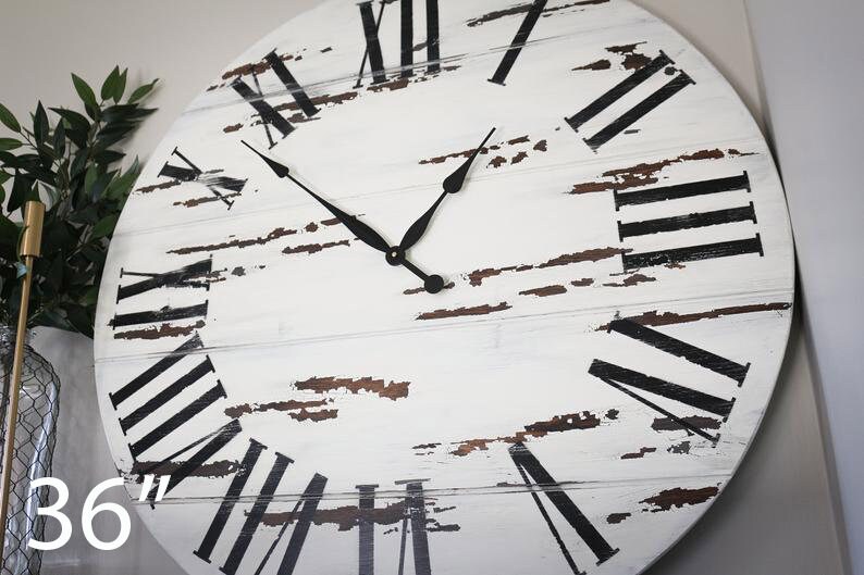 White Distressed Wall Clock Large Wall Clock Farmhouse Style Etsy UK