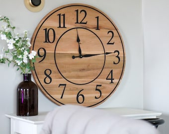 Soft Maple Clock, 30" wall clock, wooden clocks, Decor, Wall Hanging, Unique Wood Art, Clock with Numbers