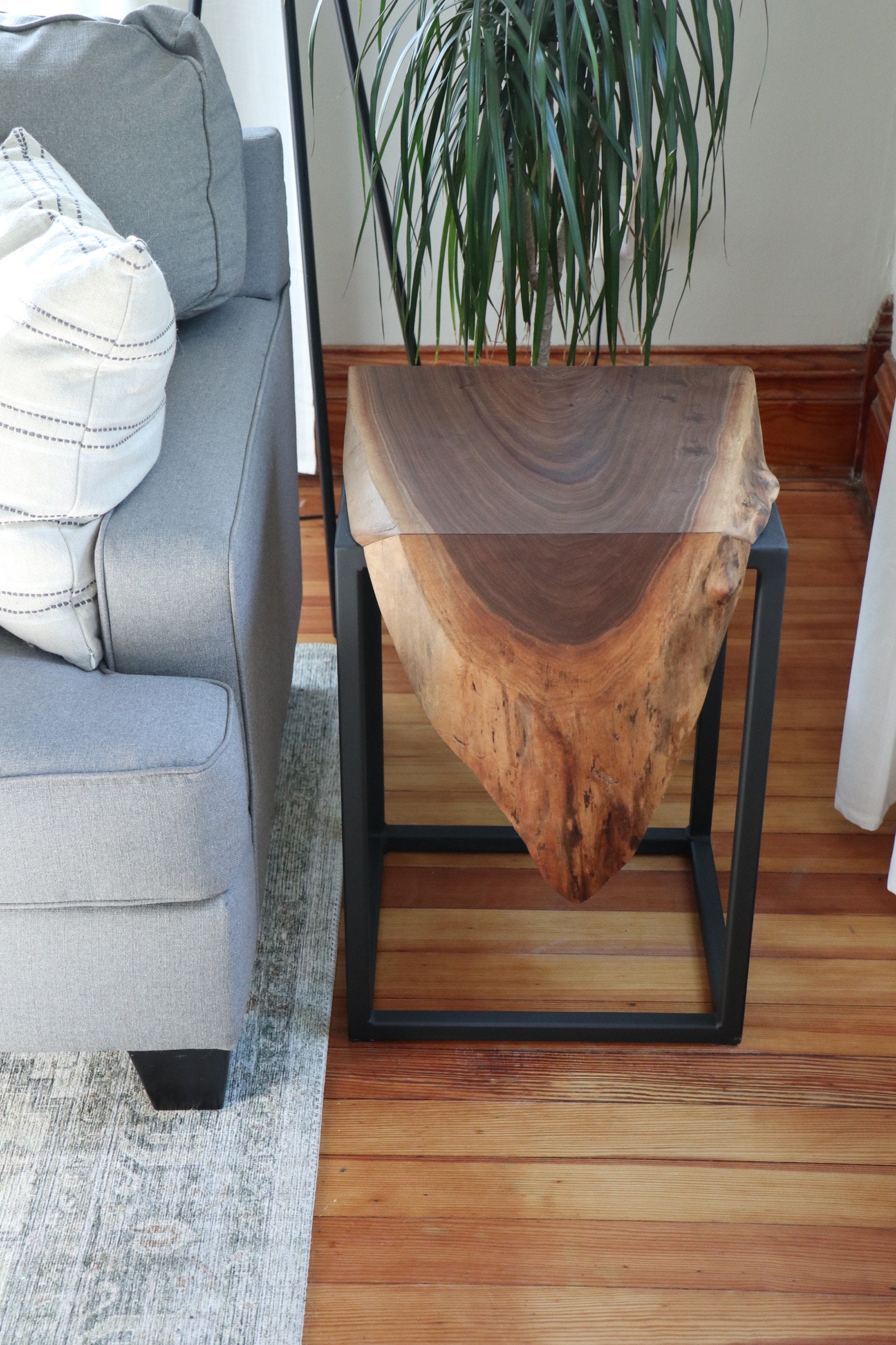 Live Edge Walnut Waterfall Cube Side Table, Gift for Her, Gift for