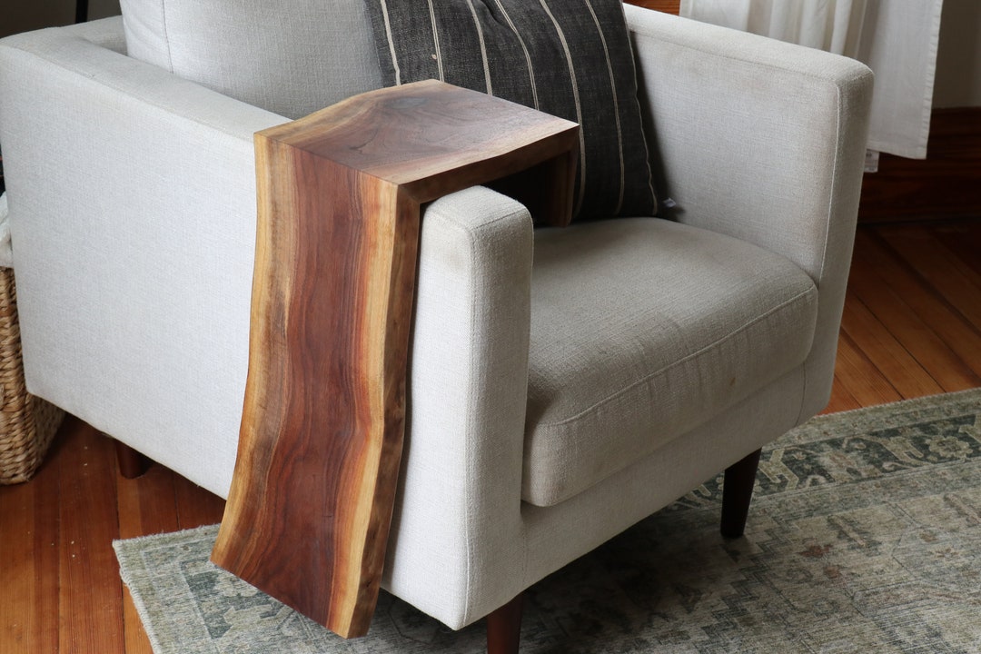 10 Live Edge Walnut Waterfall Armrest Sofa Table Extra Etsy
