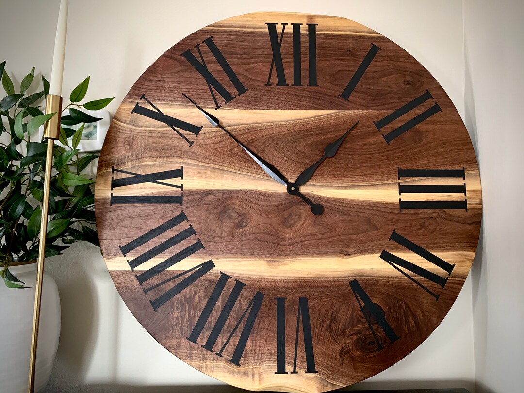 Live Edge Walnut Clock, Wooden Clock, Large Wall Clock, Decor, Wall ...