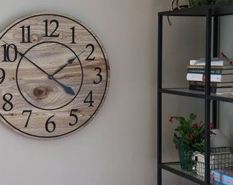 26" Large Hackberry Wall Clock with Walnut Stain, Decor, Wall Hanging, Unique Wood Art, Clock with Numbers, gift for her, gift for him