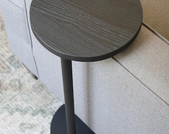 Table d'appoint ronde en frêne noir, table d'appoint industrielle