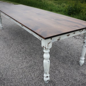Mesa de comedor moderna, pintada en blanco, mesa de comedor de madera, estilo tradicional, mesa de granja, mesa de comedor única, mesa hecha a mano imagen 4