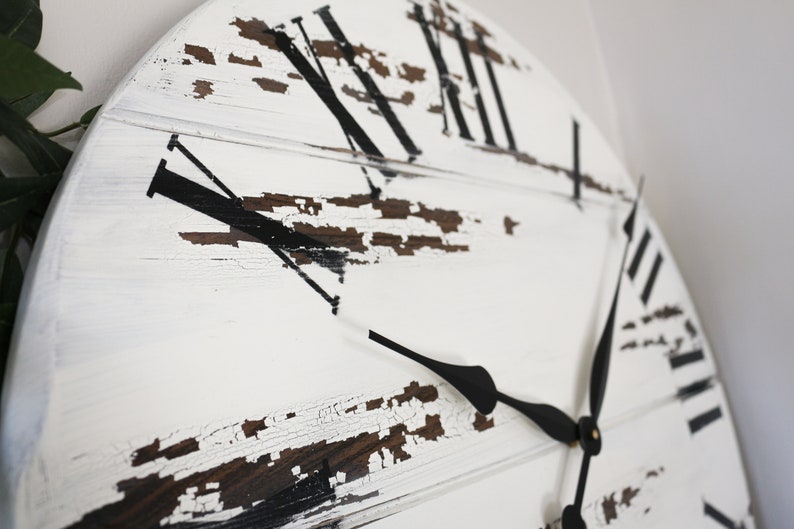 White Distressed Wall Clock Large Wall Clock Farmhouse Style Etsy