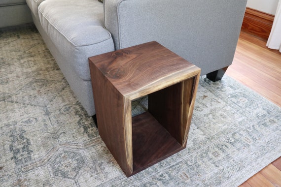 Complete Walnut Waterfall Cube Rectangle Side Table Rectangular