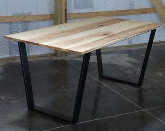 Modern Ash Dining Table with Black Steel Tapered Legs