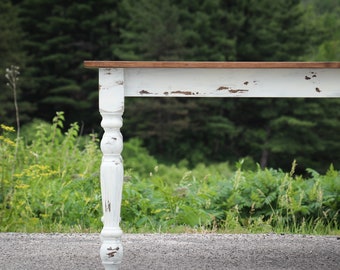 Table à manger moderne, Peinte en blanc vieilli, Table à manger en bois, Style traditionnel, Table de ferme, Table à manger unique, Table faite main