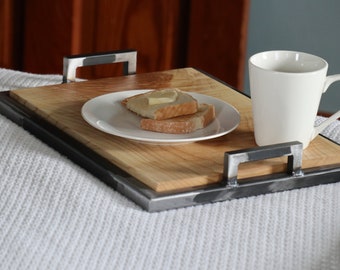 Ash Wood & Metal Bedroom or Bathroom Serving Tray with Handles, gift for her, gift for him, home furniture, handmade decor