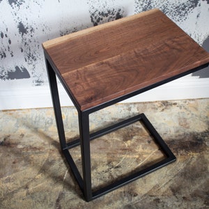 Walnut C Table, Industrial Side Table, Laptop table, coffee table, live-edge table