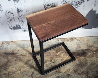Walnut C Table, Industrial Side Table, Laptop table, coffee table, live-edge table