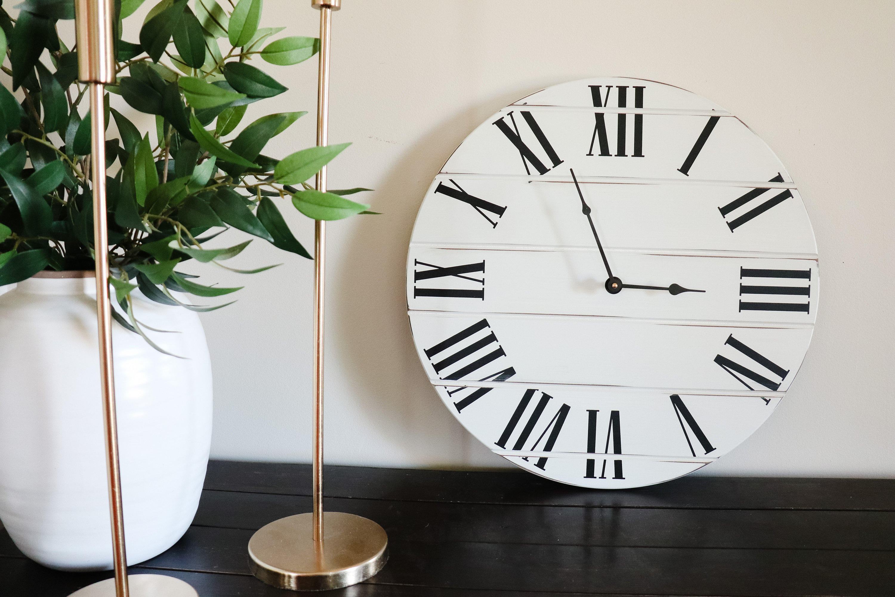 Simple White Lightly Distressed Large Wall Clock, Wall Clock, Farmhouse ...