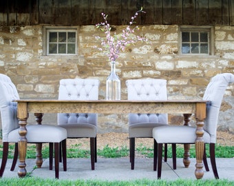 Handmade Dining Table with Stained Top and Turned Legs, Traditional Style, Modern Dining Table, Farm Table, Farmhouse Table, Trestle Table