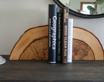 Solid Wood Spalted Hickory Bookends, Office Living Room Decor