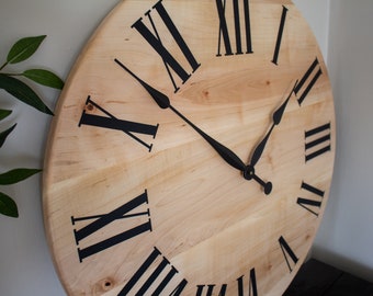 Rustic Wall Clock, Hardwood clock, Maple Wood Clock, Solid Wood Clock, Roman Numerals, Soft Maple