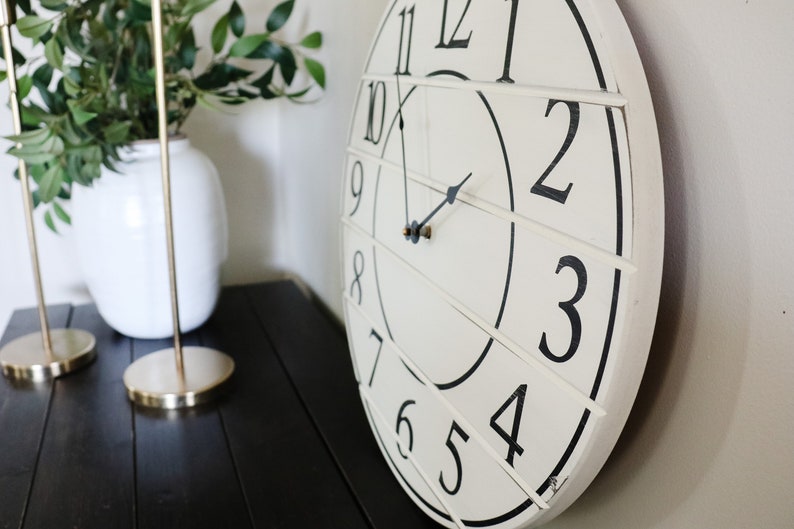 White Lightly Distressed Large Wall Clock Wall Clock Etsy