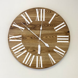 Dark Stained Ash Wood Clock, Regular numbers, wooden clock, large wall clock, Decor, Wall Hanging, Unique Wood Art, Clock with Numbers image 2