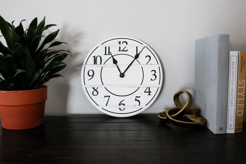 White Lightly Distressed Large Wall Clock Wall Clock Modern Etsy